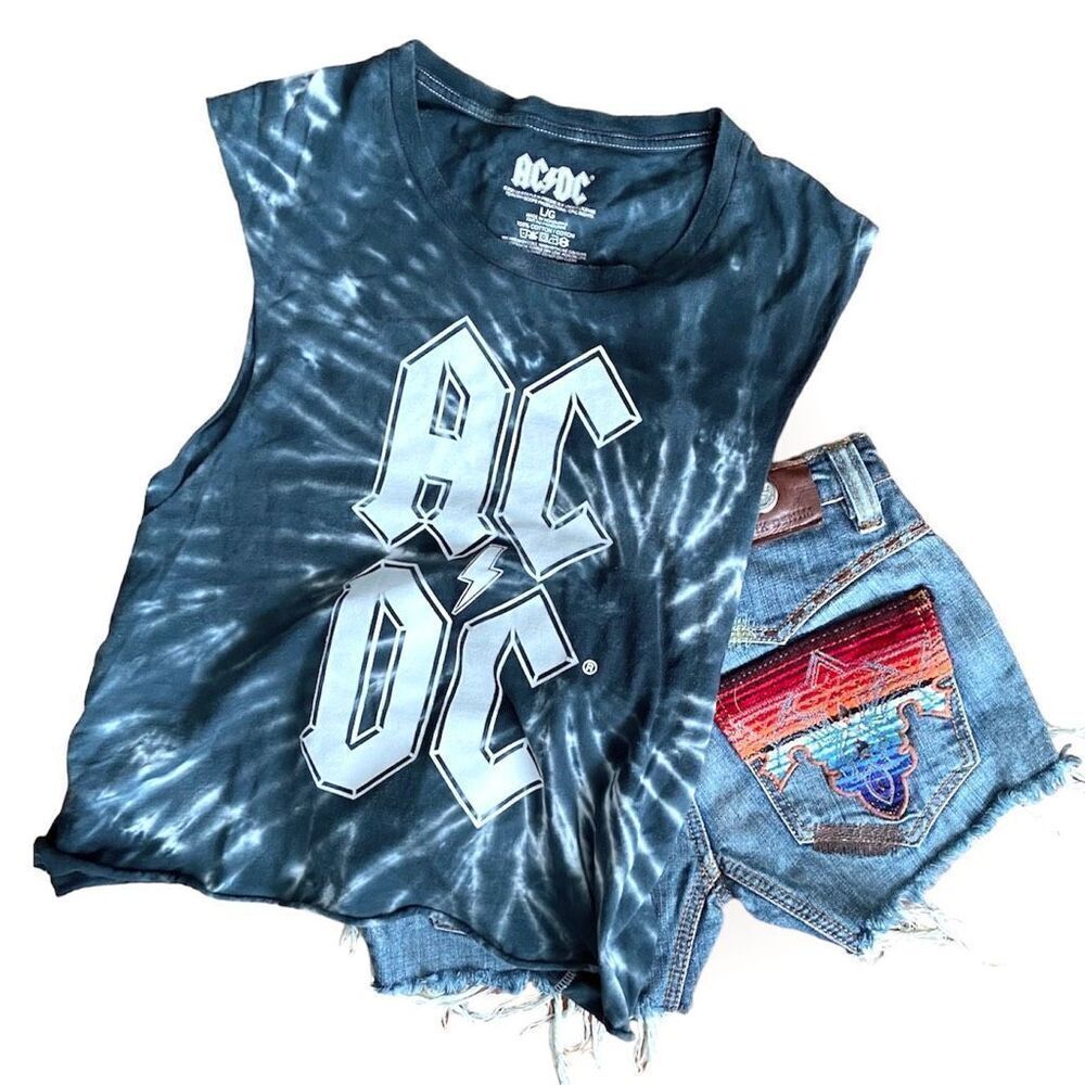 AC/DC Teal Tie Dye Muscle Tee Cut Off T-Shirt L